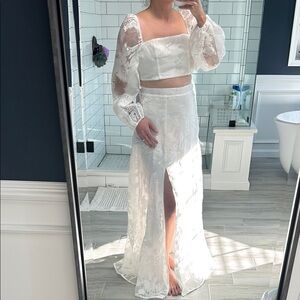 Elegant White Lace Two-Piece Set